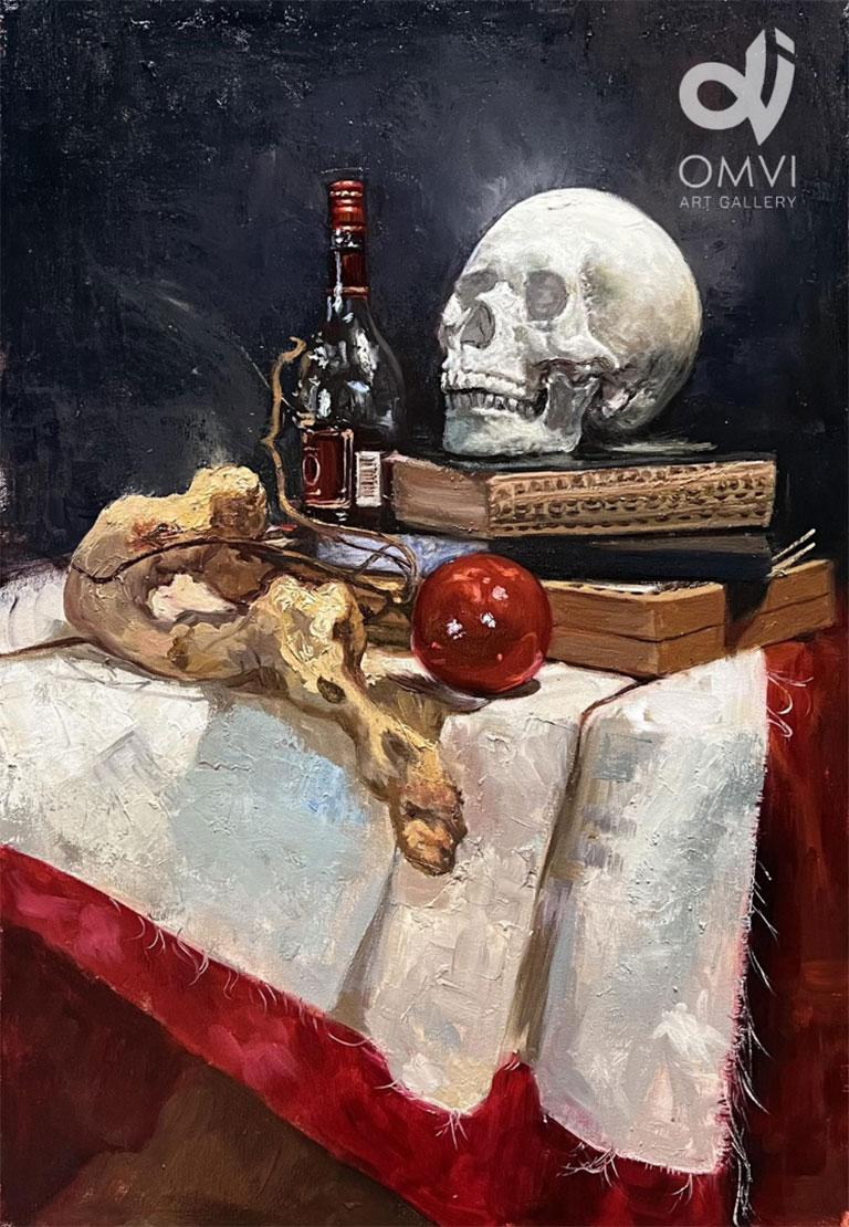 STILL LIFE WITH SKULL AND APPLE
